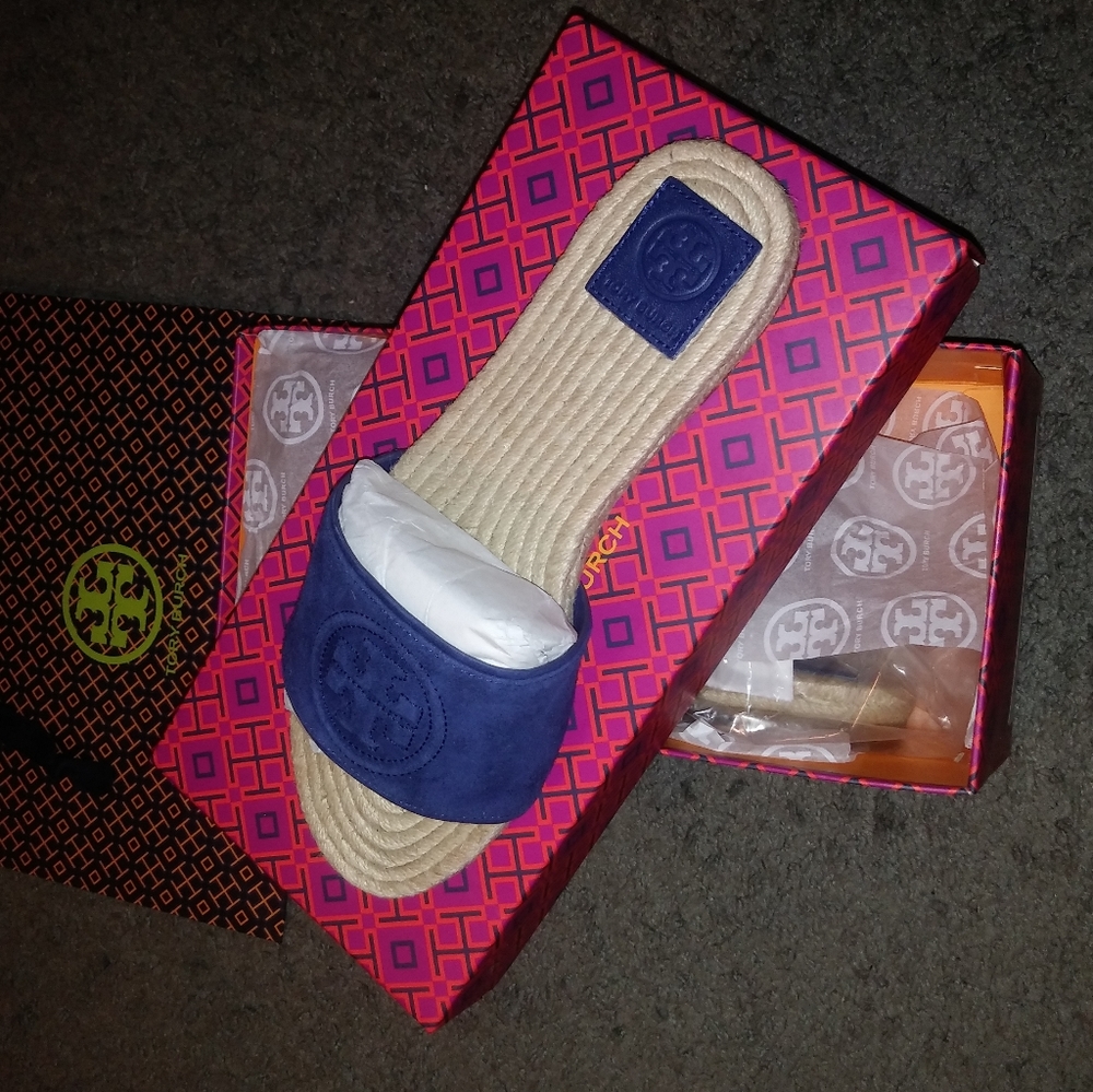 Tory Burch Midnight Benton Open Toe Espadrille Slides